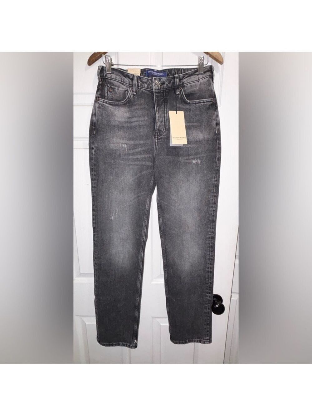 NWT Scotch & Soda The sky High Rise Straight Jeans True North Faded Black 28 NEW